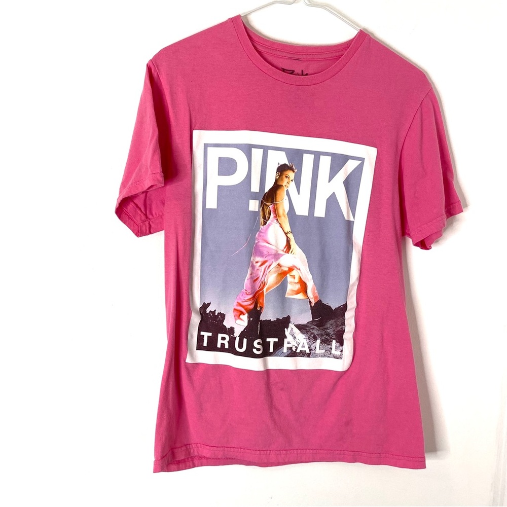 PINK Victoria's Secret Hot Pink Graphic Tee with Multicolor Photo Print